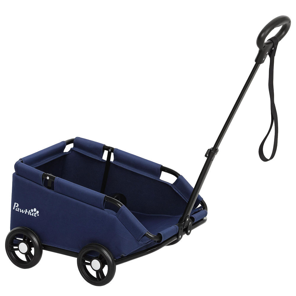 Pawhut carrinho para cães dobrável carrinho para animais de estimação carrinho para cães miniatura com barra de empurre ajustável desenho aberto