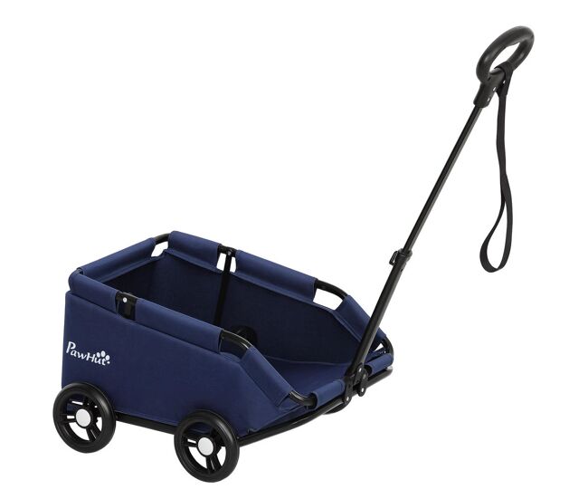 Pawhut carrinho para cães dobrável carrinho para animais de estimação carrinho para cães miniatura com barra de empurre ajustável desenho aberto