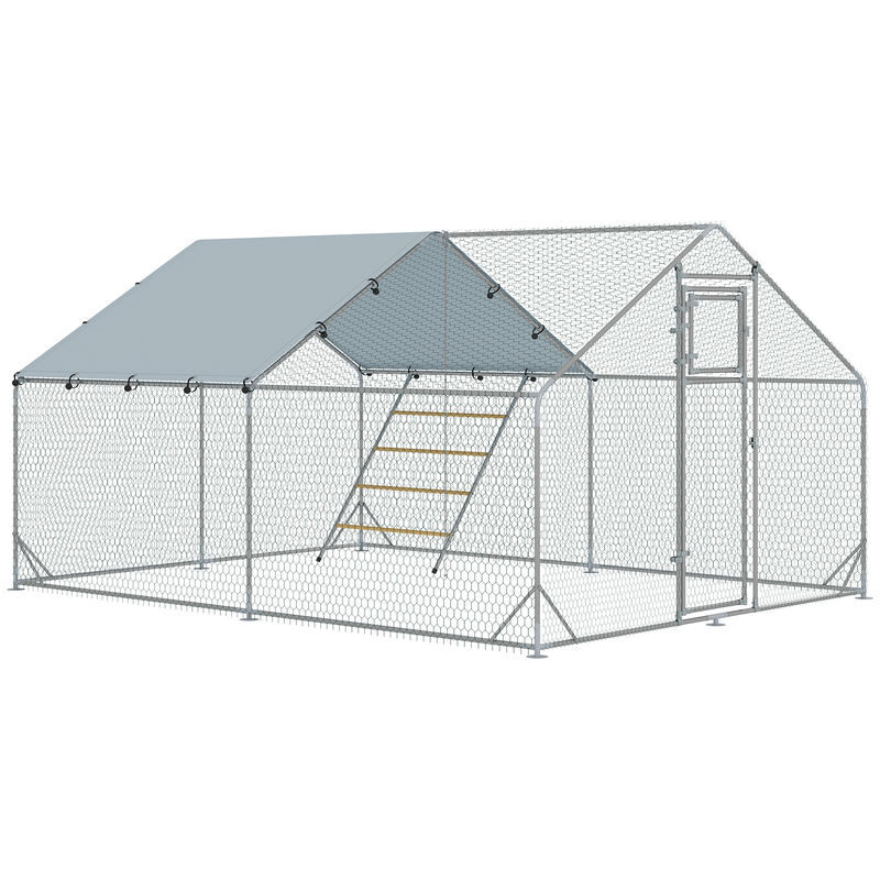 Pawhut galinheiro para exterior 12 m² 3x4x1,95 m para 12-18 galinhas galinheiro de aço galvanizado com poleiro, comedouro suspenso tipo espeto,