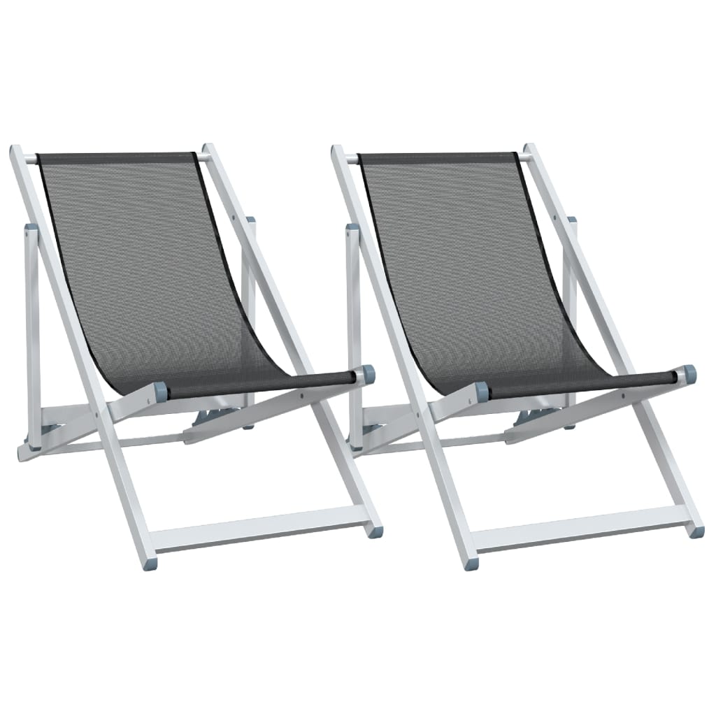 Vidaxl cadeiras de praia dobráveis 2 pcs alumínio e textilene gris