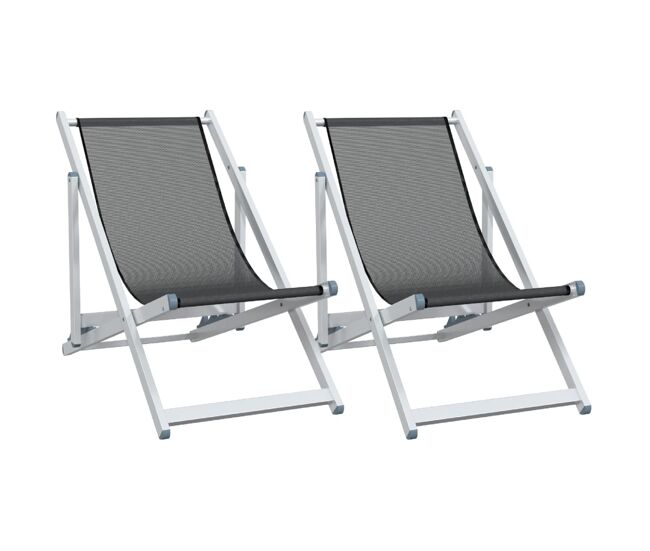 Vidaxl cadeiras de praia dobráveis 2 pcs alumínio e textilene gris