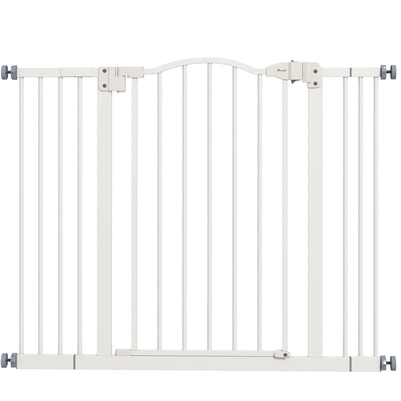 Pawhut barreira de segurança extensível para cães 74-100 cm, ideal para portas e escadas, barreira para cães de médio porte com 2 extensões de 7/14 cm