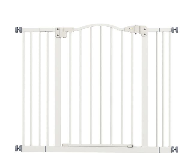 Pawhut barreira de segurança extensível para cães 74-100 cm, ideal para portas e escadas, barreira para cães de médio porte com 2 extensões de 7/14 cm
