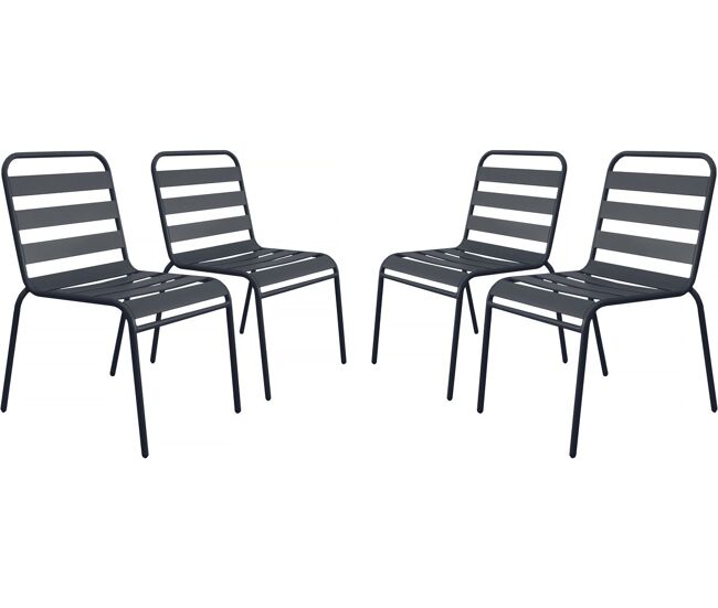 Cadeira de jardim empilhável em metal «bilbao» - conjunto de 4 - dimensões: 59 x 55 x 84 cm - gris