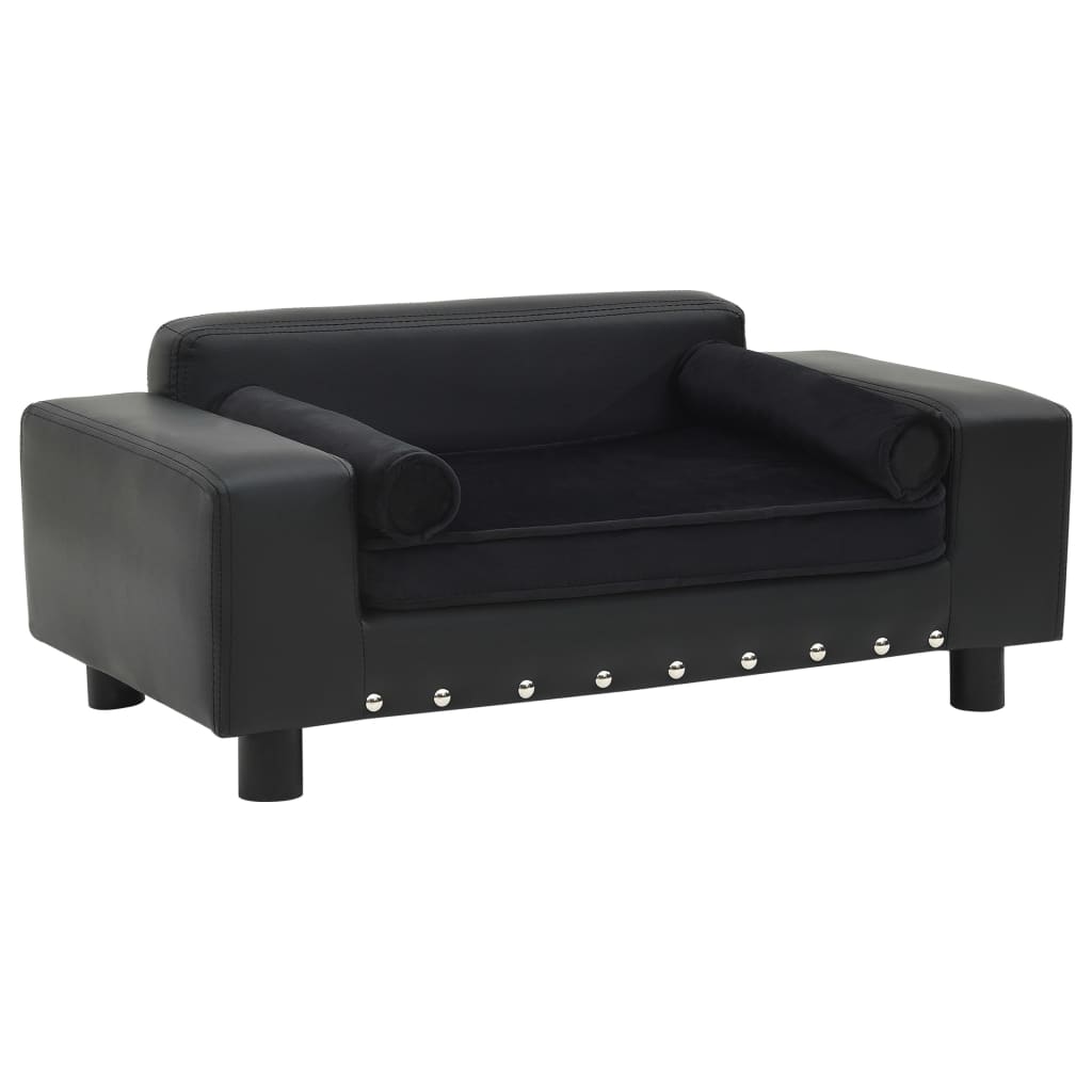Vidaxl sofá para cães 81x43x31 cm pelúcia e couro artificial preto