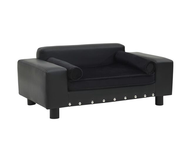 Vidaxl sofá para cães 81x43x31 cm pelúcia e couro artificial preto