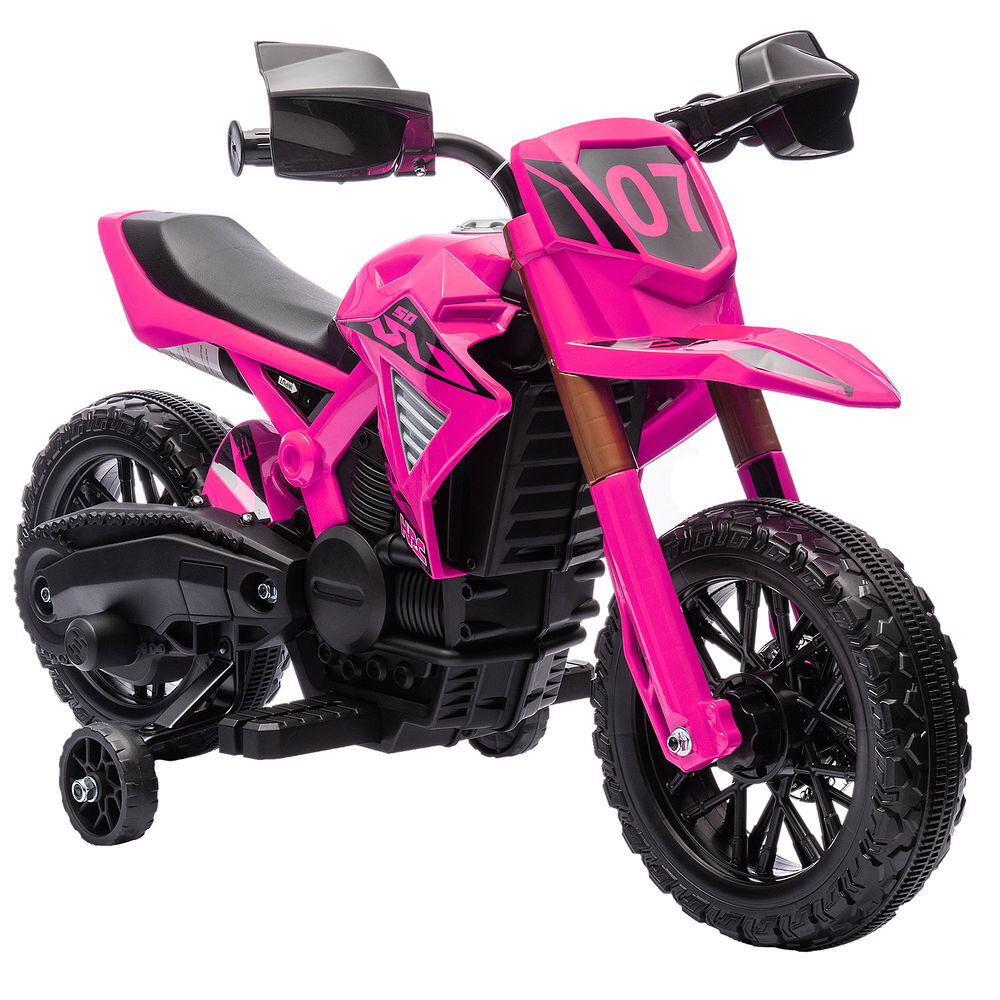 Aiyplay mota elétrica para crianças acima de 3 anos moto a bateria para crianças 6v com rodas de treino e buzina mota para crianças carga 30 kg 105x57x62 cm rosa