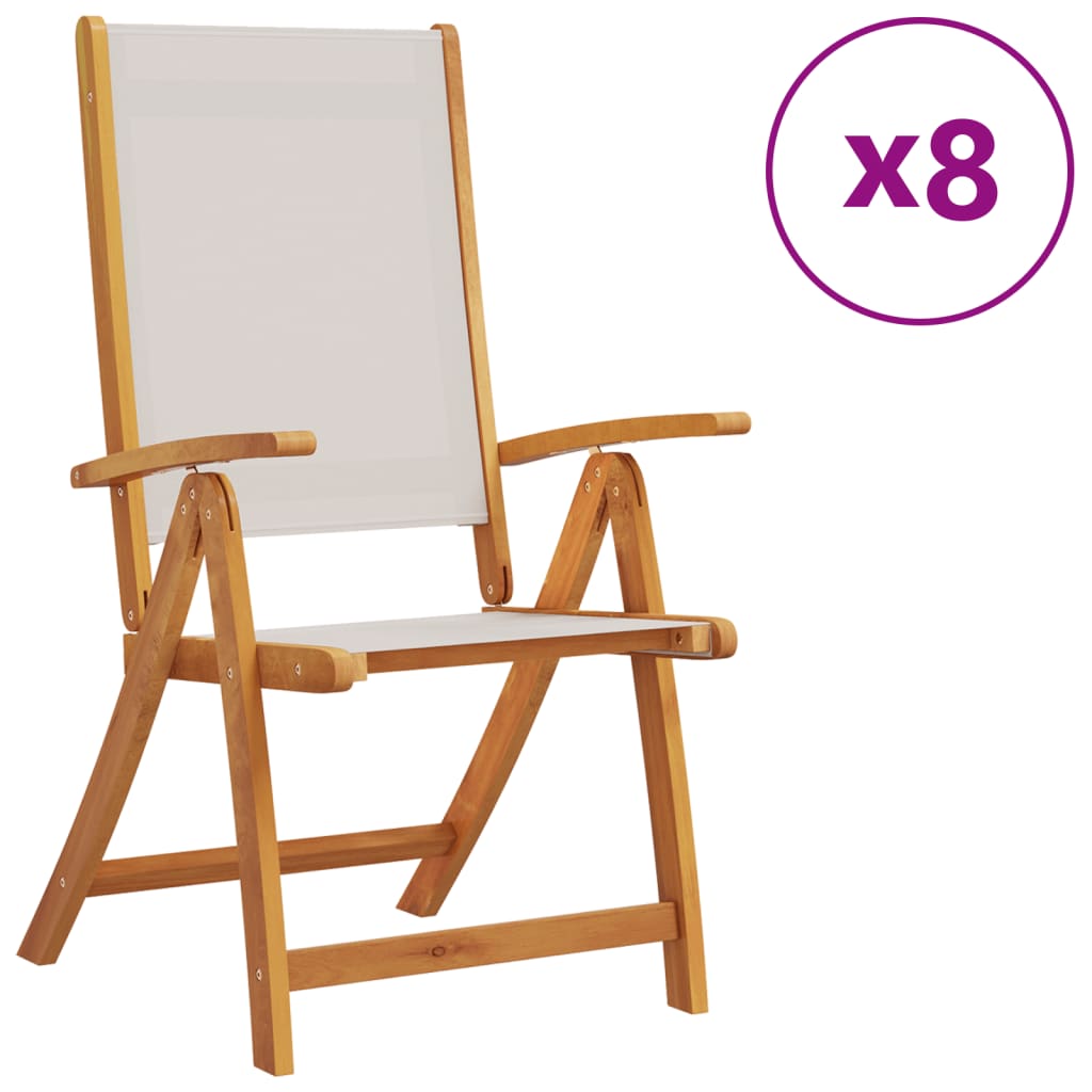 Vidaxl cadeiras de jardim dobráveis 8 pcs acácia maciça e textilene