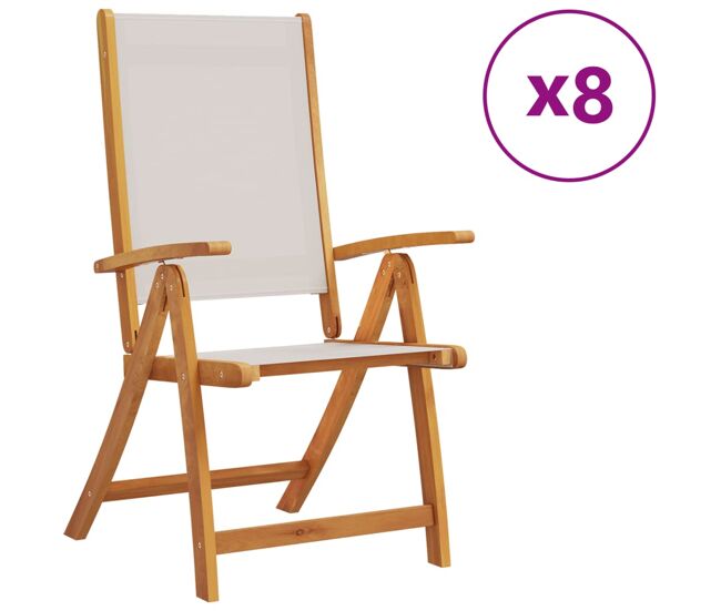 Vidaxl cadeiras de jardim dobráveis 8 pcs acácia maciça e textilene