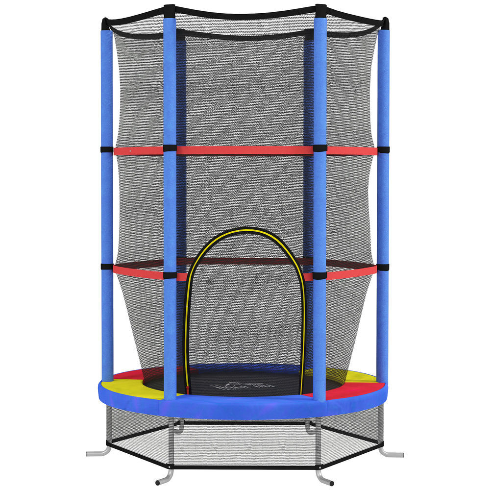 Homcom trampolim infantil ø107 cm trampolim para crianças de 3-6 anos com rede de segurança carga 45 kg para interior ø140x160 cm azul