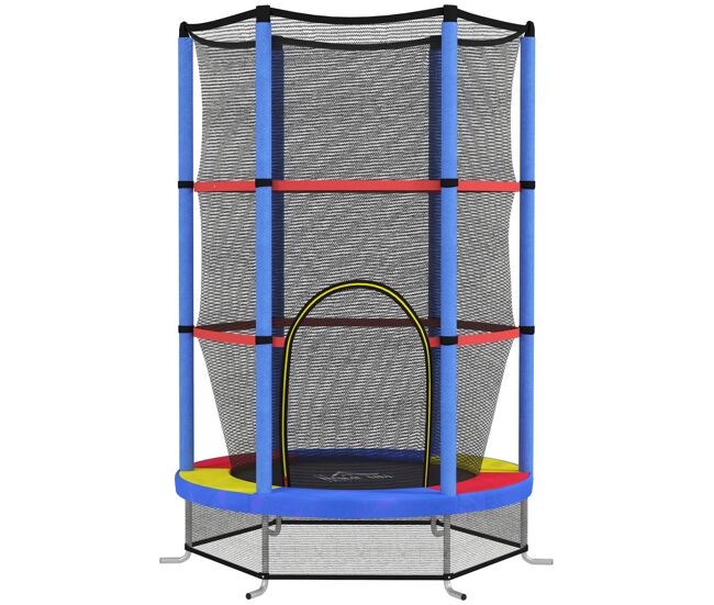 Homcom trampolim infantil ø107 cm trampolim para crianças de 3-6 anos com rede de segurança carga 45 kg para interior ø140x160 cm azul