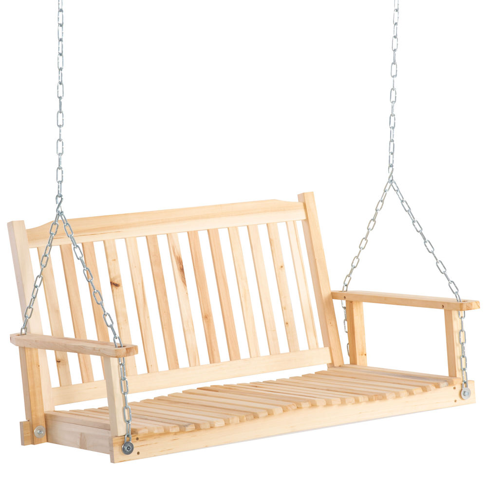 Outsunny baloiço de madeira de 2 lugares banco baloiço suspenso com apoios de braços correntes ajustáveis e desenho em ripas carga de 200 kg para jardim varanda 117x69x60 cm madeira
