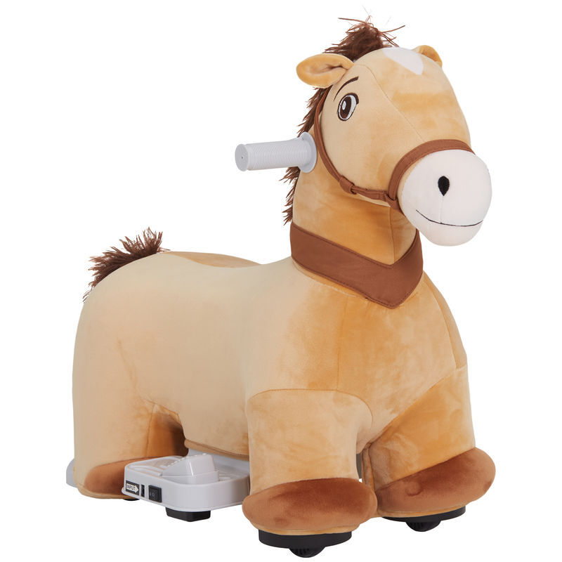 Aiyaplay cavalo électrique para enfants de 18 a 36 meses cavalo de brincar électrique com bateria 6v rodas e música carga 25 kg 69x34x53 cm marrom