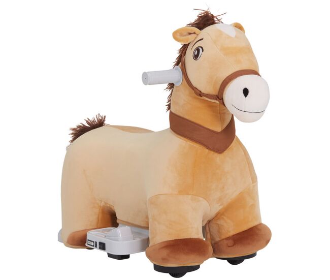 Aiyaplay cavalo électrique para enfants de 18 a 36 meses cavalo de brincar électrique com bateria 6v rodas e música carga 25 kg 69x34x53 cm marrom