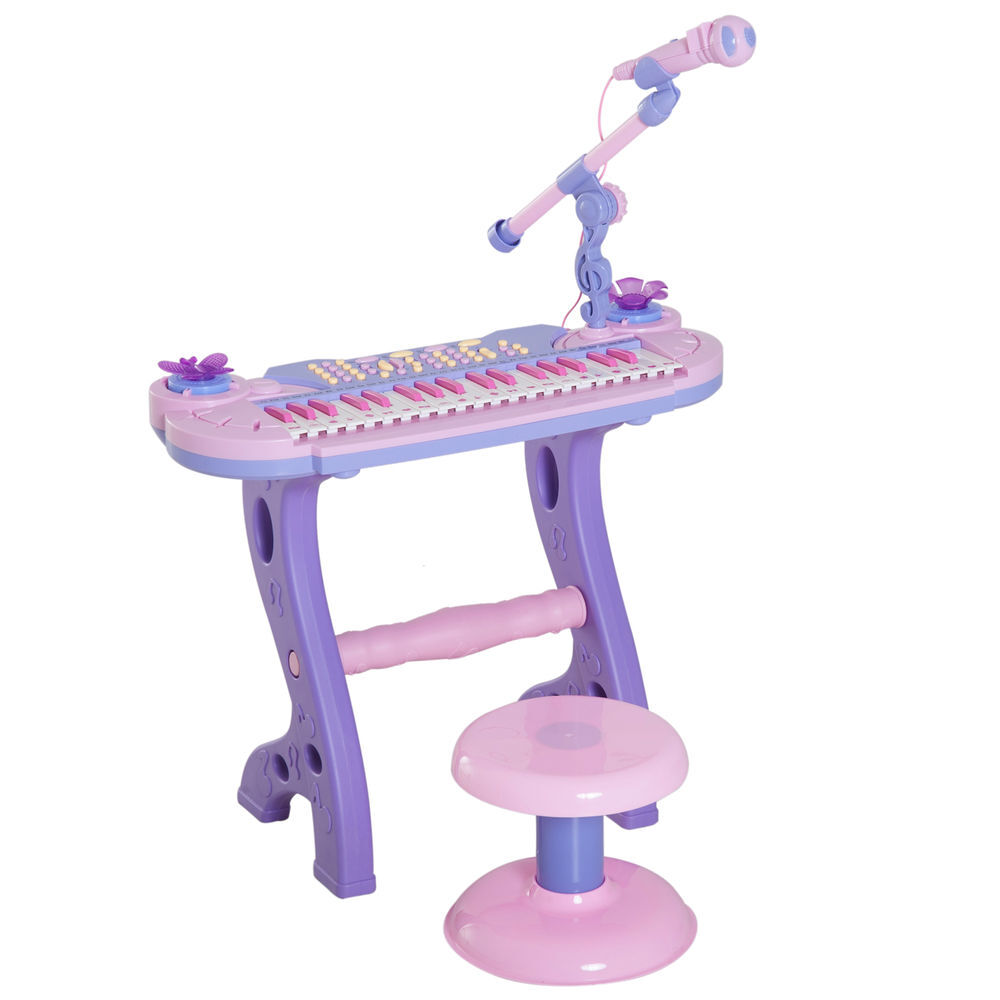 Homcom órgão electrónico piano infantil com microfone banquinho luzes e 22 canções cor rosa