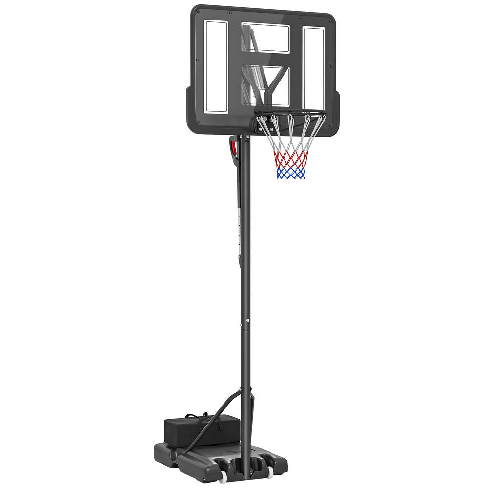 Sportnow tabela de basquetebol de exterior com altura ajustável 235-305 cm tabela de basquetebol com suporte rodas base recarregável e bolsa de peso