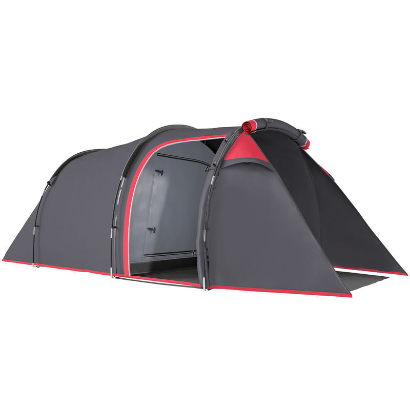 Outsunny tenda de campismo para 2-3 pessoas tenda de campismo dobrável à prova d'agua e à prova de uv 20+ com vestíbulo 426x206x154 cm cinza escuro