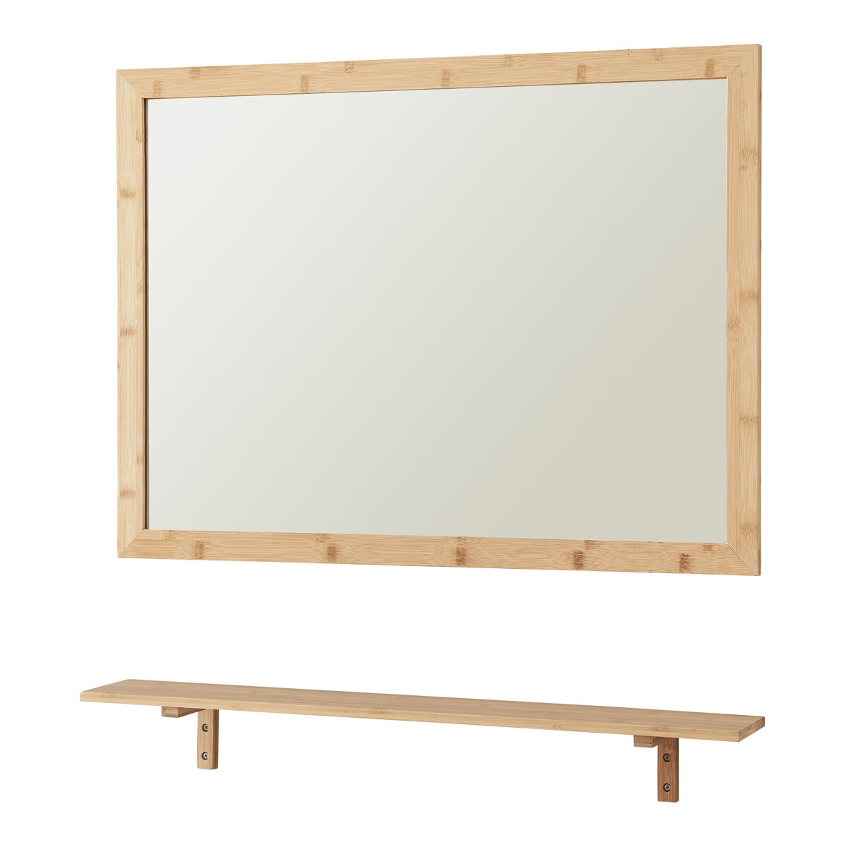 Conjunto de espelho de parede com prateleira Boksereys bamboo [en.casa]