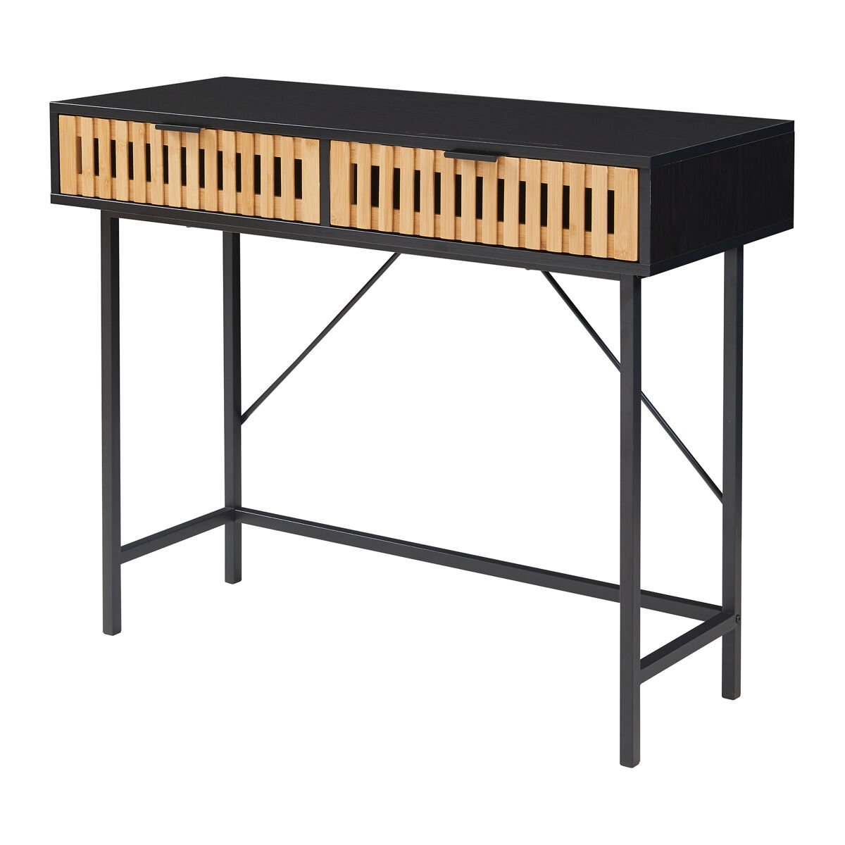 Mesa de consola luniehti 2 gavetas 100x40x75 cm preto/natural [en.casa]