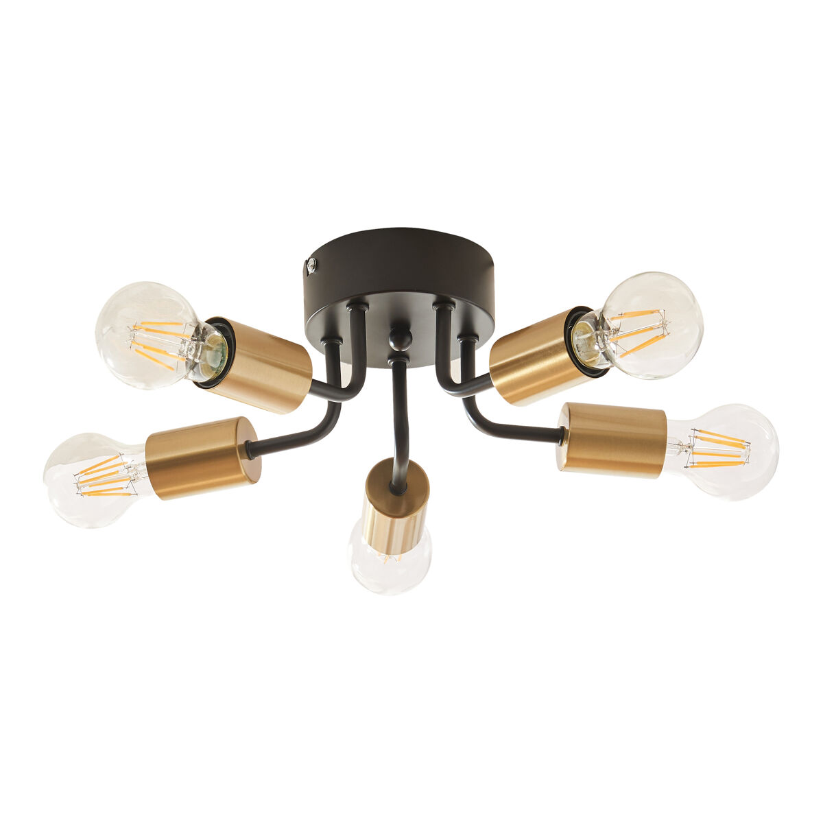 Candeeiro de teto "barrow" 5 luzes em metal preto/dourado