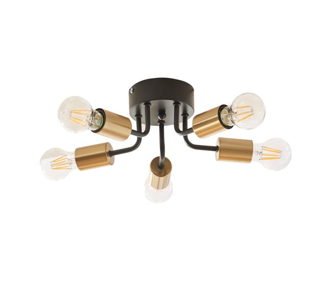 Candeeiro de teto "barrow" 5 luzes em metal preto/dourado