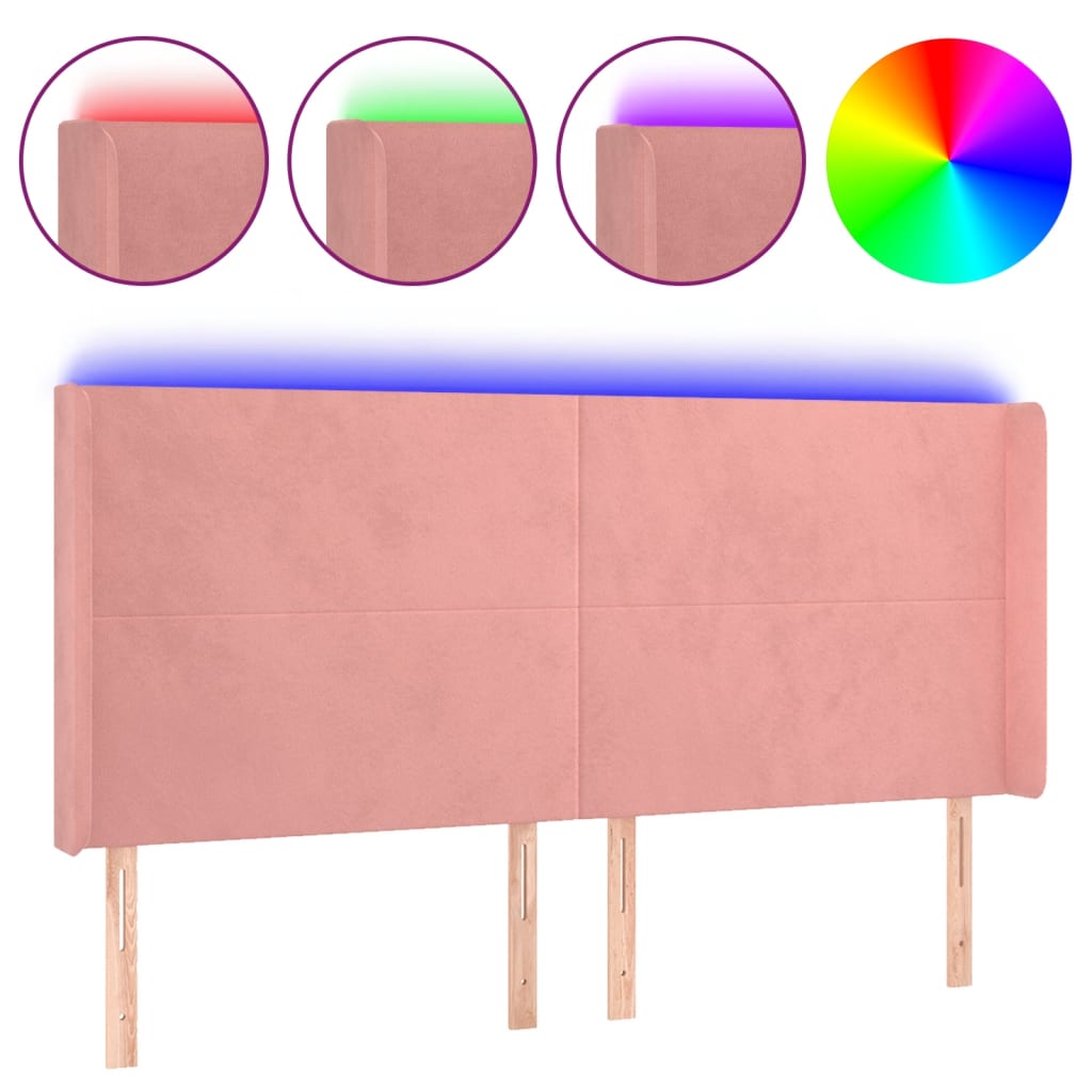 Vidaxl cabeceira de cama c/ luzes led veludo 203x16x118/128 cm rosa