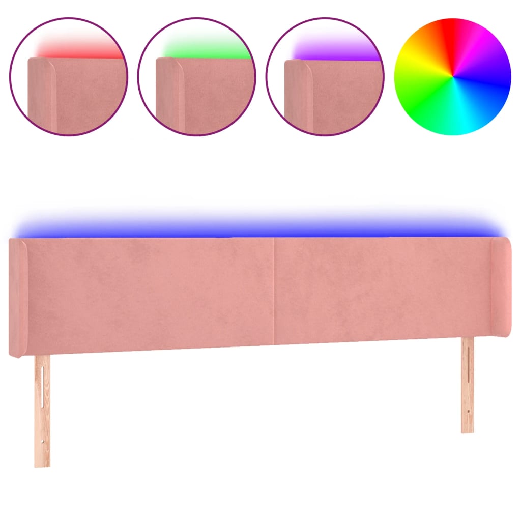 Vidaxl cabeceira de cama c/ luzes led veludo 163x16x78/88 cm rosa
