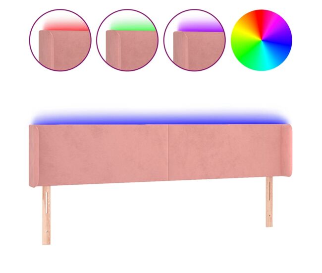 Vidaxl cabeceira de cama c/ luzes led veludo 163x16x78/88 cm rosa