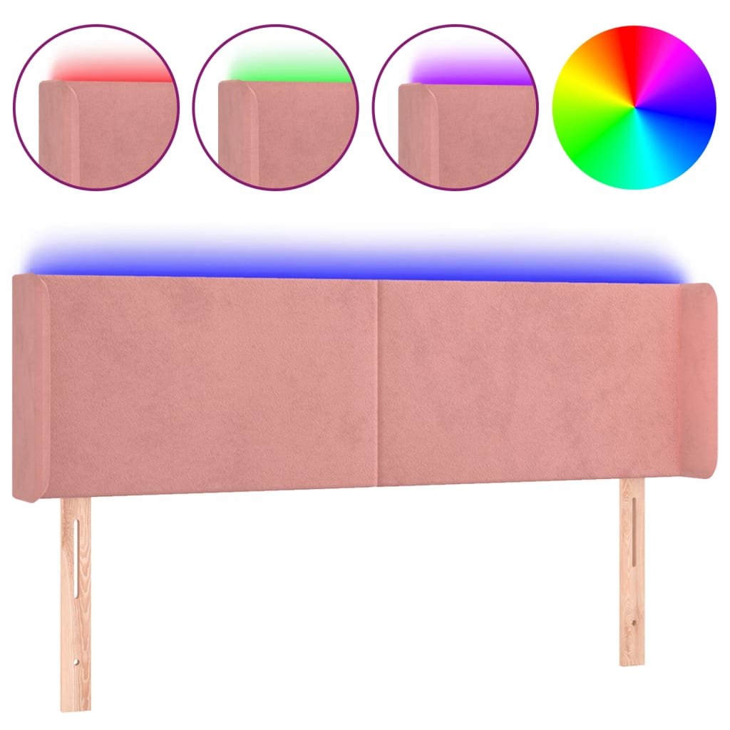 Vidaxl cabeceira de cama c/ luzes led veludo 147x16x78/88 cm rosa