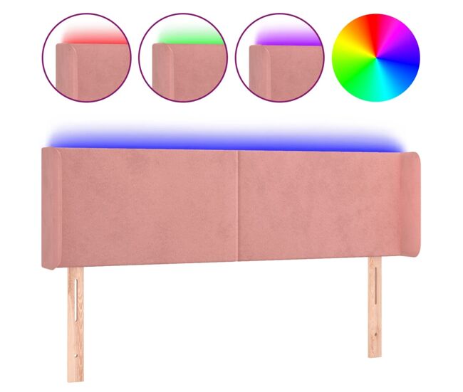 Vidaxl cabeceira de cama c/ luzes led veludo 147x16x78/88 cm rosa