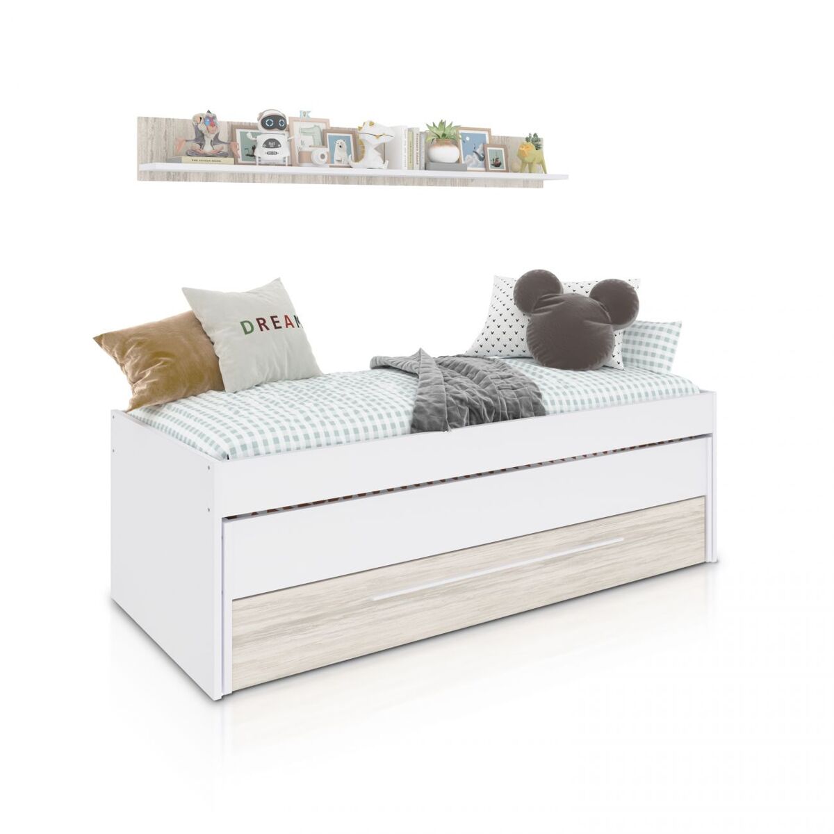 Cama compacta para jovens com prateleira e espaço de arrumação 96x199 cm nuit branco artik (branco mate) - branco velho 199 x 65 x 96 cm