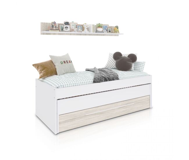 Cama compacta para jovens com prateleira e espaço de arrumação 96x199 cm nuit branco artik (branco mate) - branco velho 199 x 65 x 96 cm