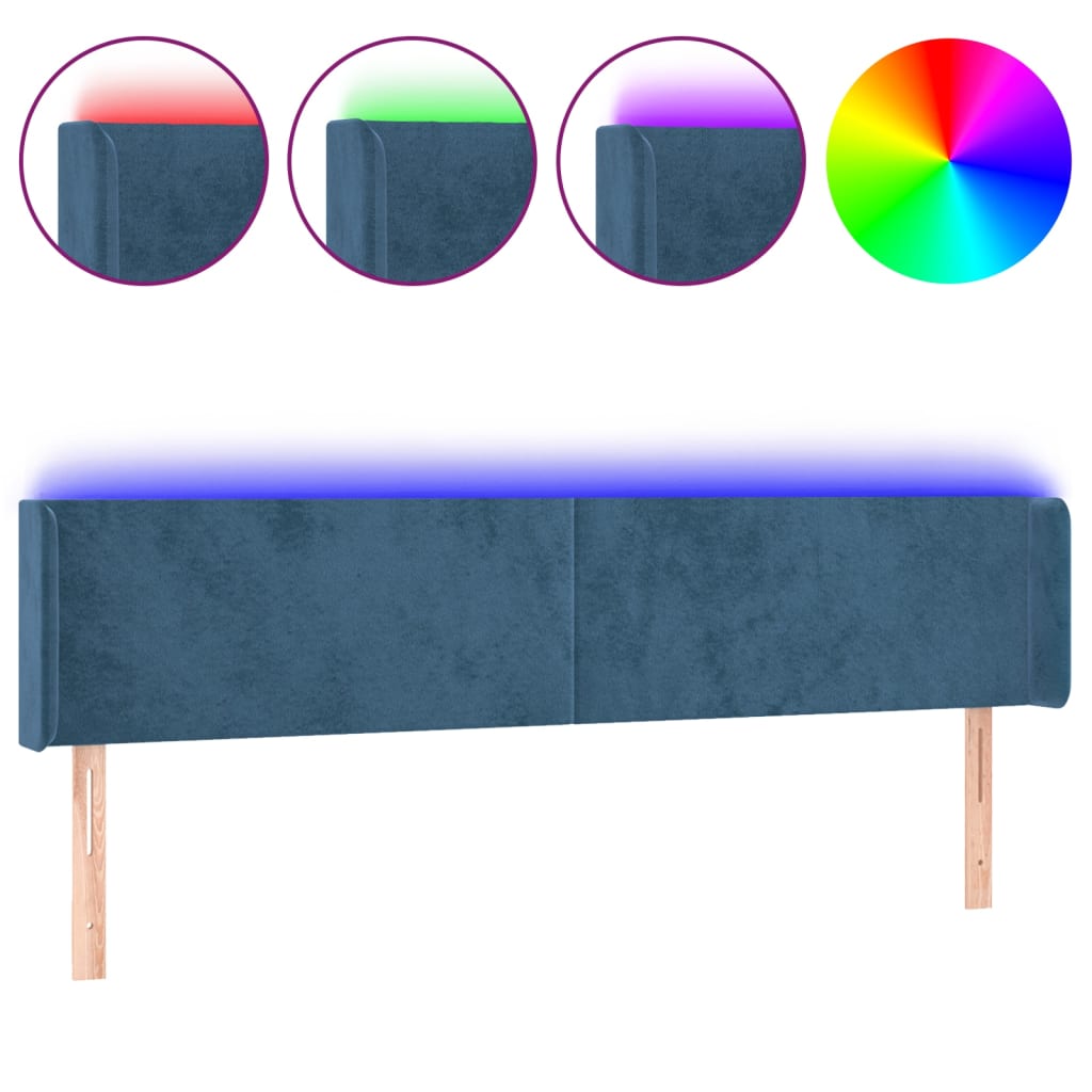 Vidaxl cabeceira cama c/ luzes led veludo 183x16x78/88 cm azul-escuro