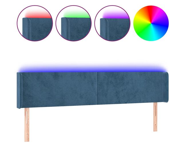 Vidaxl cabeceira cama c/ luzes led veludo 183x16x78/88 cm azul-escuro