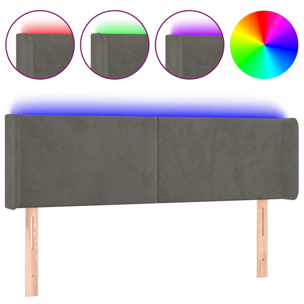 Vidaxl cabeceira cama c/ luzes led veludo 147x16x78/88cm cinza-escuro
