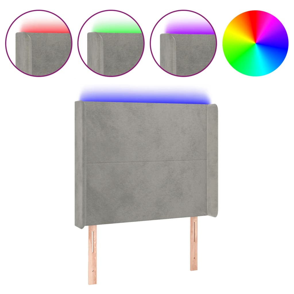 Vidaxl cabeceira cama c/ luzes led veludo 103x16x118/128cm cinza-claro