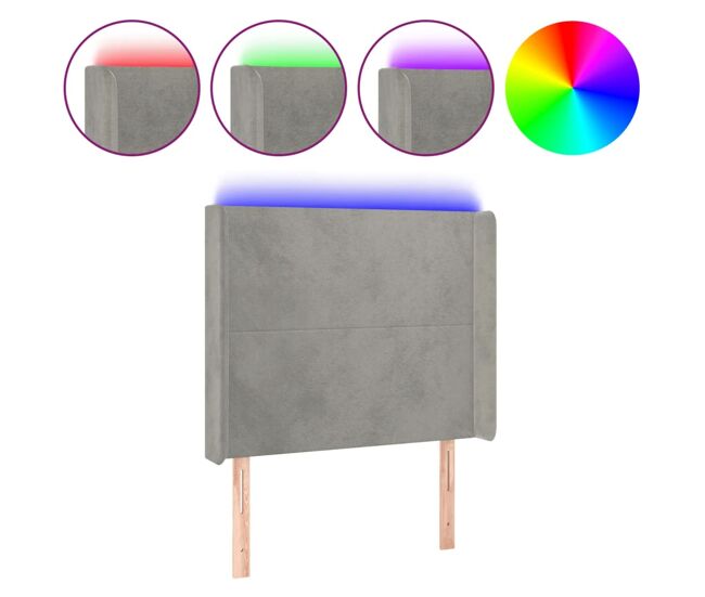 Vidaxl cabeceira cama c/ luzes led veludo 103x16x118/128cm cinza-claro