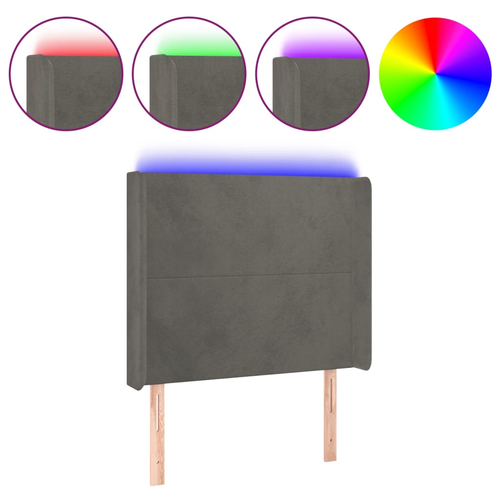 Vidaxl cabeceira cama c/ luzes led veludo 93x16x118/128cm cinza-escuro
