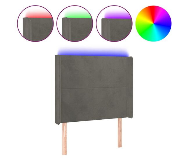 Vidaxl cabeceira cama c/ luzes led veludo 93x16x118/128cm cinza-escuro