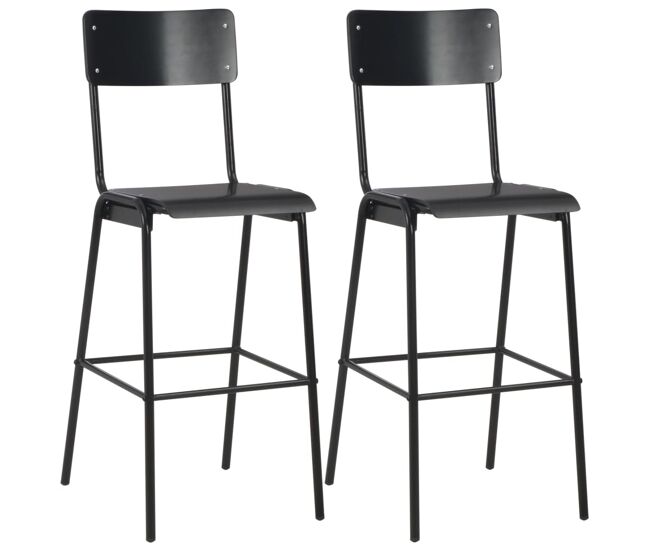 Vidaxl cadeiras de bar 2 pcs contraplacado maciço e aço preto