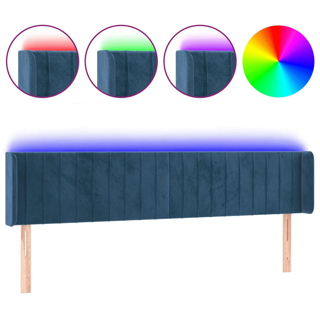 Vidaxl cabeceira cama c/ luzes led veludo 203x16x78/88 cm azul-escuro
