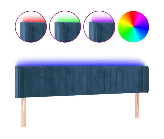 Vidaxl cabeceira cama c/ luzes led veludo 203x16x78/88 cm azul-escuro