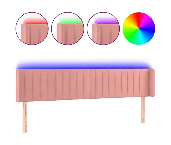 Vidaxl cabeceira de cama c/ luzes led veludo 163x16x78/88 cm rosa