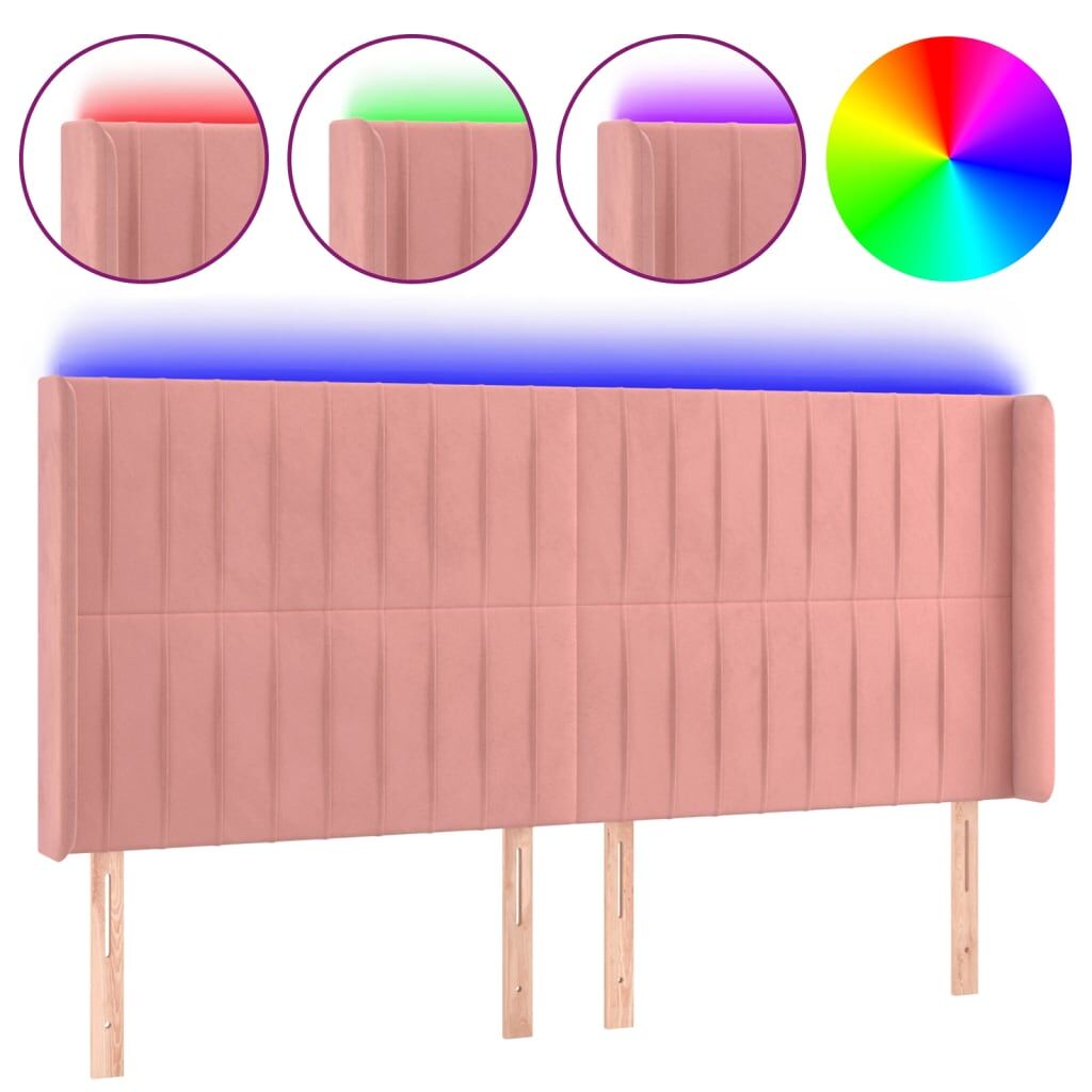 Vidaxl cabeceira de cama c/ luzes led veludo 183x16x118/128 cm rosa
