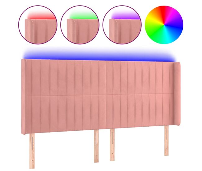 Vidaxl cabeceira de cama c/ luzes led veludo 183x16x118/128 cm rosa