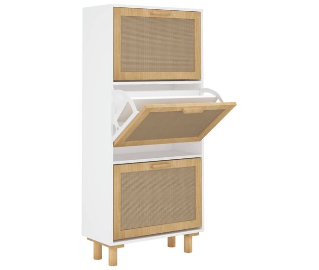 Vidaxl sapateira 52x25x115 cm derivados de madeira/vime natural branco