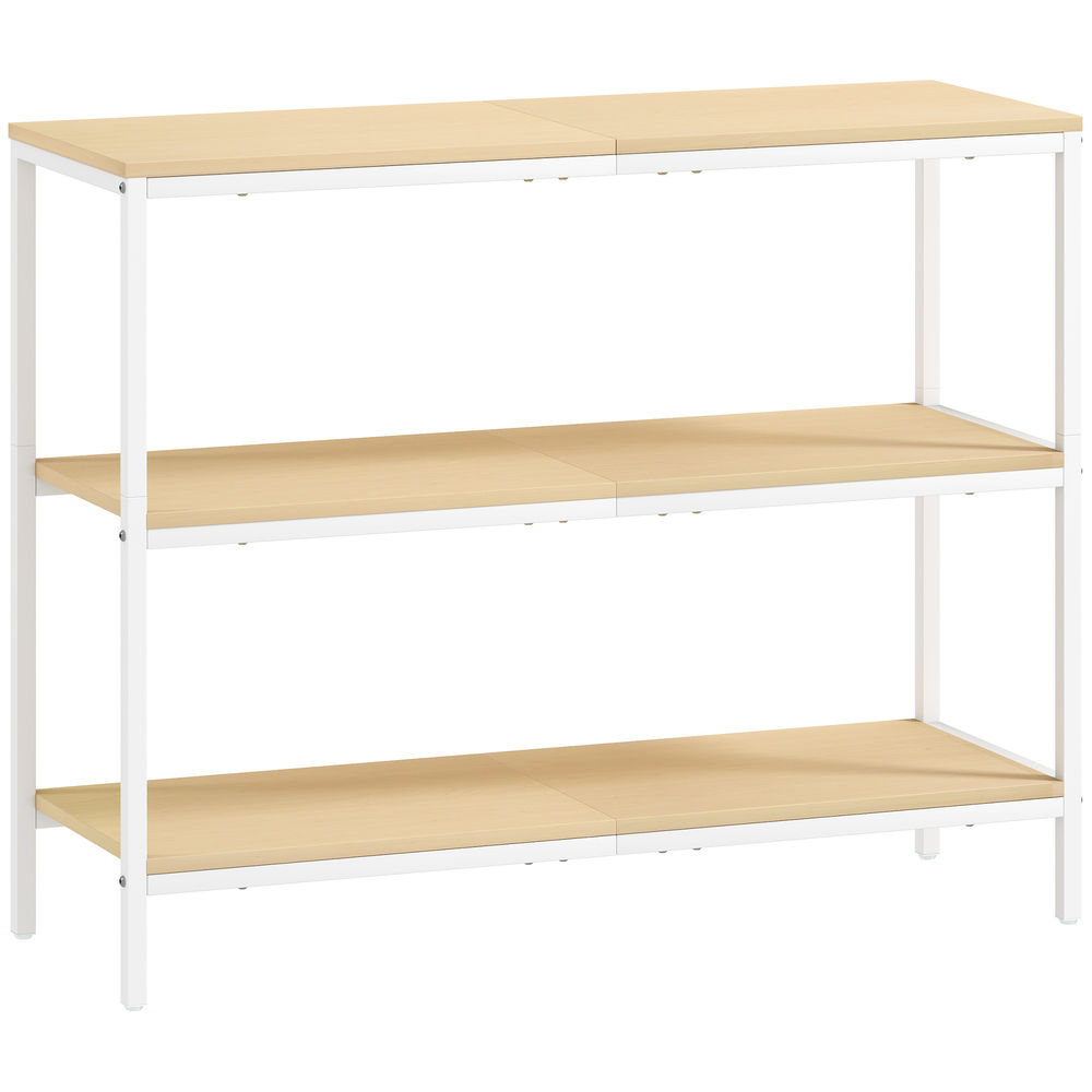 Homcom Mesa Consola Estreita 101X35x80 Cm Mesa De Entrada Moderna Com 3 Prateleiras Abertas E Pernas De Metal Para Corredor, Entrada, Sala De Estar Ou Quarto Natural E Branco Castanho