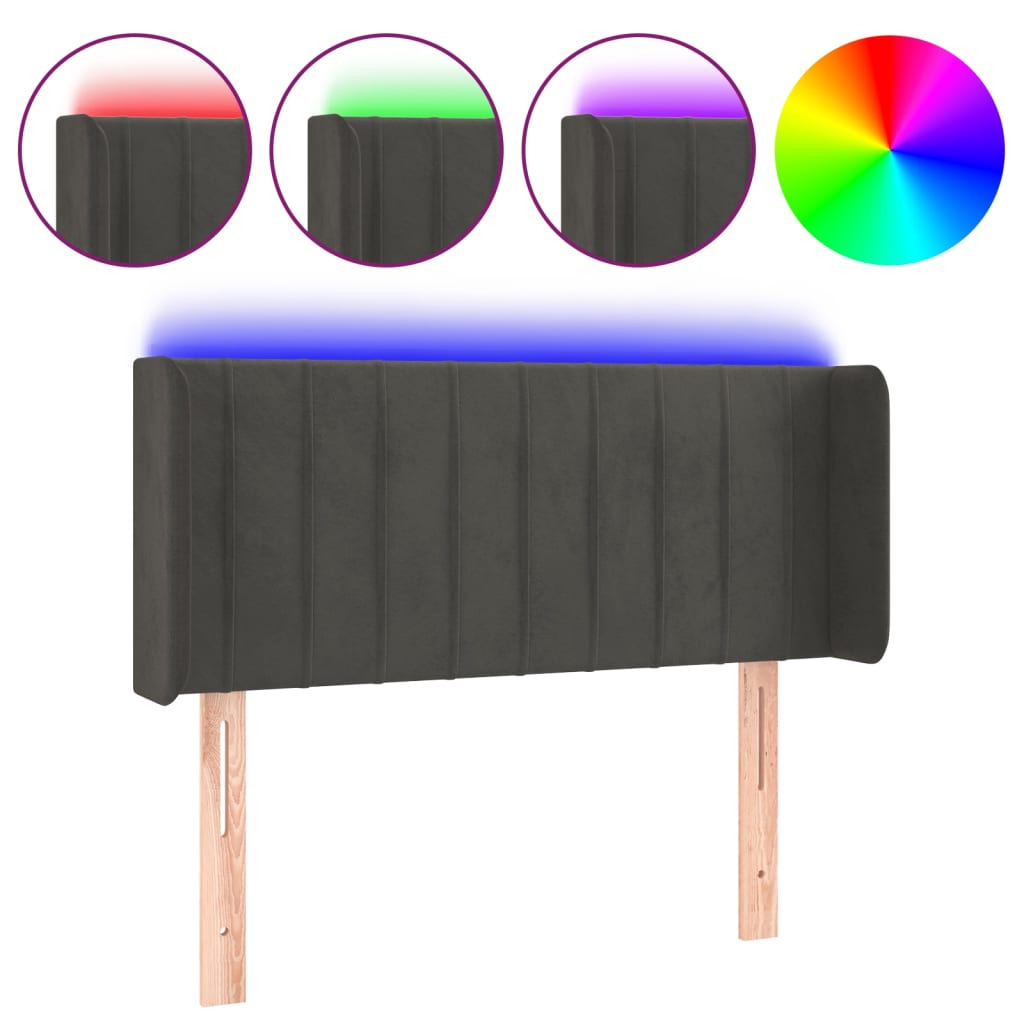 Vidaxl cabeceira cama c/ luzes led veludo 103x16x78/88 cm cinza-escuro