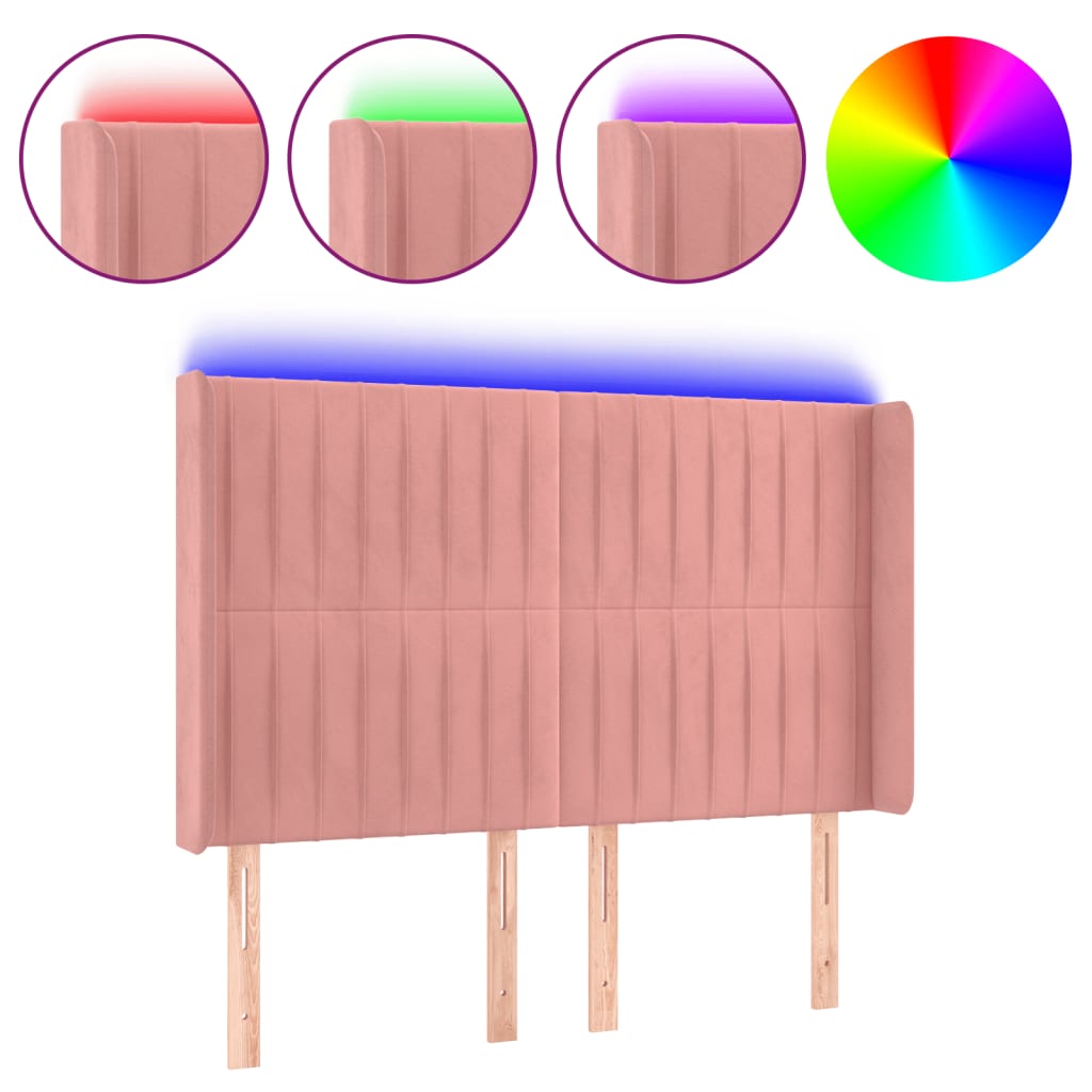 Vidaxl cabeceira de cama c/ luzes led veludo 147x16x118/128 cm rosa