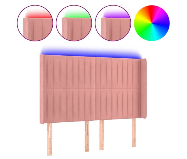 Vidaxl cabeceira de cama c/ luzes led veludo 147x16x118/128 cm rosa